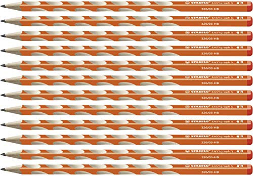 STABILO - Schmaler Dreikant-Bleistift für Rechtshänder - EASYgraph S in orange - 12er Pack - Härtegrad HB