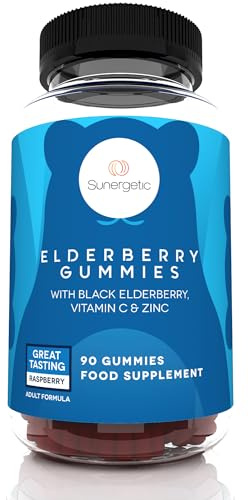 Premium Black Elderberry Gummies – Black Elderberry with Vitamin C & Zinc – Helps Support Immune System – Great Tasting Sambucus Elderberry Gummies – Raspberry Flavored Elderberry Gummies – 90 Gummies