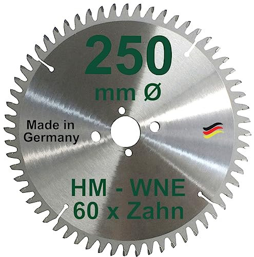 HM Sägeblatt 250 x 30 mm Zähne 60 W Kreissägeblatt Hartmetall 250mm Ersatzsägeblatt für Aeg Atlas Copco Bosch Hitachi Mafell Makita Scheer Skil Wechselzahnung