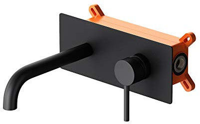 Mai & Mai Miscelatore per Lavabo a Muro, Rubinetto Lavabo a Parete per bagno WA112 con Corpo a Incasso (Nero)