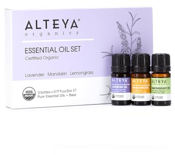 Alteya Organic Ätherische Öle Set Purer Genuss- Bio-zertifiziert - Lavendel - Mandarine - Zitronengras - 3 Flaschen x 0.17 fl oz/5 ml - Reine ätherische Öle + Basis- / Trägeröl