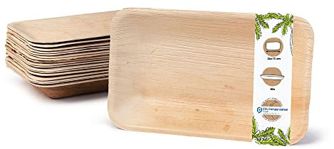 BIOZOYG 50x Piatti in foglie di palma 24x15 cm - Stoviglie monouso in foglie di palma, profonde, rettangolari - Stoviglie monouso sostenibili per feste