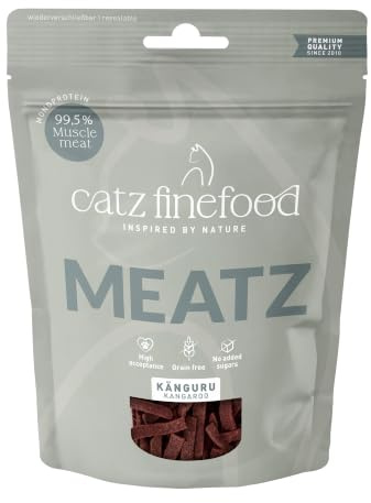 catz finefood Meatz Katzen Leckerlies Känguru N 13 - knusprige Streifen aus 100 Prozent Kängurufleisch - Katzensnack für Allergiker ohne Zucker, getreidefrei, 8 x 45g, 1er Pack (1 x 360 g)