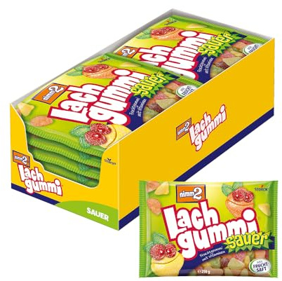 nimm2 Lachgummi Sauer, saure Fruchtgummis - 15 x 250 g | Fruchtgummi in 6 sauren Sorten mit Fruchtsaft & Vitaminen, Süßigkeit zum Naschen & Teilen für die ganze Familie