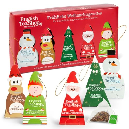 ETS - BIO Wintertee Box Fröhliche Weihnachtsgesellen, Tee Geschenk, Wichtelgeschenk, 10 Tee Figuren