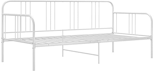 vidaXL Schlafsofa Bettgestell Tagesbett Metallbett Bettsofa Einzelbett Bett Gästebett Sofabett Sofa Couch Jugendbett Weiß Metall 90x200cm