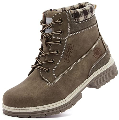 ANJOUFEMME Work Hiking Boots for Women Waterproof - Womens Outdoor Ankle Boots Lightweight Snow Winter Boots for Trekking Walking FNW19-KHAKI-G-8