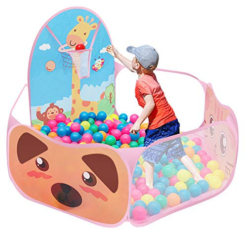 Bällebad Baby,Bällebad Mädchen Pop-Up-Spielzelt für Kinder,Outdoor Faltbare Ball Grube,mit Basketballkorb,Gelb