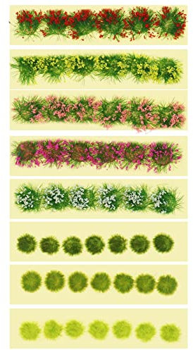 5pcs Touffes de Fleurs et 3pcs Touffes d'herbe Bricolage Miniature Groupe de Fleurs Colorées Auto-adhésif Groupes de Végétation d'herbe pour Décoration de Micro Paysage
