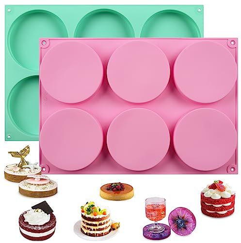 HUAKENER 2 Pcs Silicone Muffin Top Pans for Baking, 4 Inch Non-Stick Round Baking Molds for Mini Cake, Muffin Top, Dessert, Hamburger, Sandwiches Making