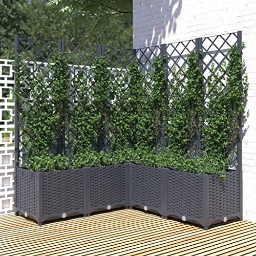 MOONAIRY Pflanzkübel mit Rankgitter, Blumentopf Gross, Blumenkasten Balkon, übertopf, Pflanzkasten, Flowerpot, Kräuterbeet Für Die Küche, Vertikalbeet, Pflanzbehälter, Dunkelgrau 120x120x136 cm PP