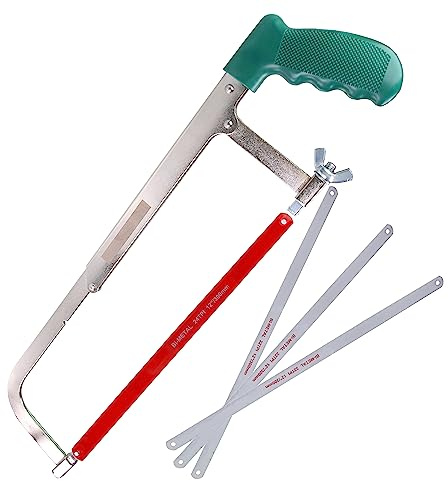 WOWSUPM 10 Inch 12 Inch Adjustable Hacksaw Frame Set Tools High-Tension Hacksaw with Extra 4pcs Bi-Metal Flexible Hacksaw Blades for Gardeners PVC Pipes Metal Pipes Wood Saw