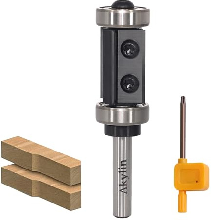 AKYLIN Wendeplatten Bündigfräser 8mm Schaft，2-seitigen Austauschbare Hartmetall Klinge，Bündigfräser Oberfräse mit Kugellager Holzfräser für Kantenbearbeitung