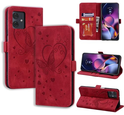 CASAFUNY Funda para Motorola Moto G54 Libro de Cuero PU Premium Magnético Tarjetero y Suporte, Motorola G54 Cover Protectora Carcasa para Motorola Moto G54 5G, Rojo