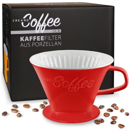 Creano kaffefilter i porslin – filter storlek 4 för filterpåsar stl. 1 x 4 – röd