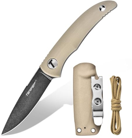 TONIFE Nova Fast bladkniv med justerbart Kydex-fodral och fallskärmslina, 6,8 cm hel bladhalskniv för jakt, fiske, camping och överlevnad