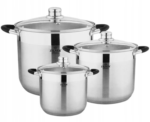 Set di 3 pentole da 5,6 l/7,25,6 l/9 l, in acciaio inox ZILNER | Set di pentole a induzione | Set di pentole a induzione | Set di pentole per induzione adatto ZL-7361