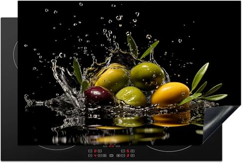 KitchenYeah© Herdabdeckplatte Induktion Schutzmatte Küche Herdabdeckung | 80x52 cm - Ceranfeld Induktionsmatte Cerankochfeld Abdeckung Olive - Grün - Wasser - Schwarz