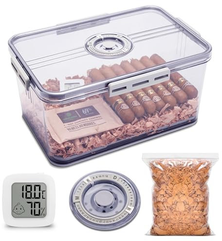 CIGARLOONG Zigarren Humidor Große Unterbringung 100 Zigarren, Eingebaute Hygrometer Transparente Zigarren Aufbewahrungsbox Ausgestattet mit Zedernholz Chips und Feuchtigkeitspaket(Keine Zigarren)