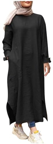 OUMSHBI Muslimische Kleider für Damen Muslim Damen Kleidung Dubai Einfarbig Abaya Jilbab für Ramadan Vintage Ganzkörper Lang Ramadan Mubarak Kaftan Damen Kleid Muslim Islamische Muslim Gebetskleid