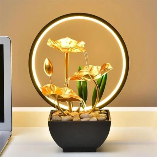 Ornements d'eau Courante de Fontaine, Fontaine à Eau Interieur, avec Lumières LED, Décorations de Fontaine de Table, Décoration de la Maison, Salon, Chambre (Pompe à Eau Plate de Style Chinois)