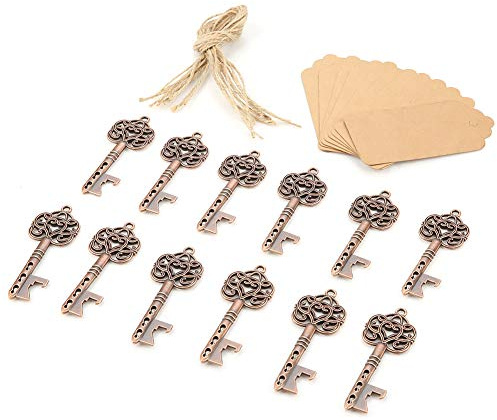 LetCart Lot de 12 décapsuleurs en forme de clé vintage avec étiquette et ficelle