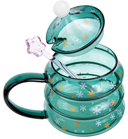 FUNOMOCYA Glas Kaffeetasse Weihnachten Party Saft Tasse Weihnachten Baumbecher Wasserbecher Cappuccino Tasse