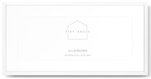 Airy Abode Premium White Wood Picture Frame 12x24 Matted to 8x20 - Pick Your Size and Color