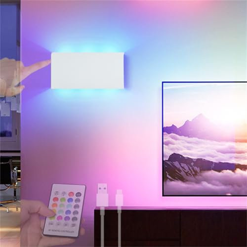TZSMUM USB Aufladbar LED Wandleuchte Innen Dimmbar RGB Wandbeleuchtung mit Touch Control Schalter Innenbeleuchtung mit Fernbedienung Wandlampe Schlafzimmer Flur wohnzimmer (Weiß)
