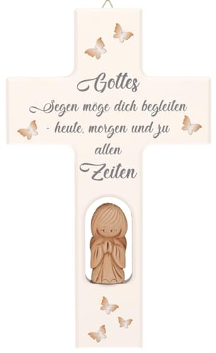 Kreuz mit Ton Schutzengel incl. Gravur, Gottes Segen möge dich begleiten