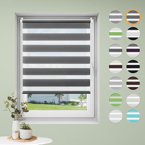 Sanfree Doppelrollo klemmfix ohne Bohren Duo Rollos für Fenster ohne Bohren Anthrazit B60 x H130cm-Stoffbreite 56cm Fenster Rollo Klemmrollos für Fenster und Tür Sonnenschutz & Sichtschutz