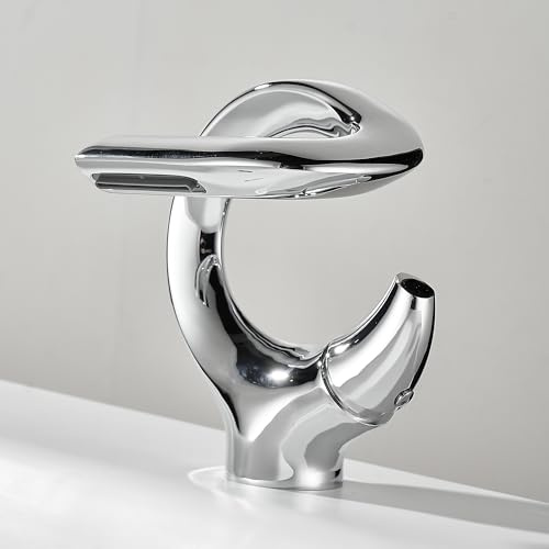 MocArt Robinet cascade 7012 - En forme de S - Créatif - Robinet de salle de bain - Mitigeur de lavabo - Noyau de valve en céramique - Design d'économie d'eau (chrome clair)