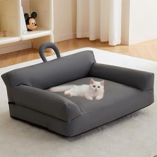 RUYICZB Katzenbett Aus Kunstleder, wasserdichte Und Abnehmbare Katzencouch, Leicht Zu Reinigendes Katzensofa, Universell Für Alle Jahreszeiten, Haustier-Sofabetten, Moderne Haustiermöbel,Grau,L