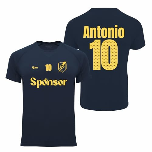 QCM PRODUTOS PERSONALIZADOS Camiseta Fútbol Hombre Personalizada — Escudo Nombre y Número a Elegir — Diseño Deportivo en Colores — Tallas Adulto