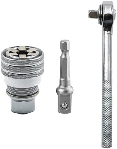NIYATA 3Pcs Socket Wrench Tool,Multi-Function Universal Socket,Universal Adjustable Socket Wrench (1 Pcs Ratchet Wrench,1 Pcs Extension Rod)