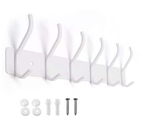 SYPEN Kleiderhaken Wand, Wandgarderobe Edelstahl, Hakenleiste Garderobe für Schlafzimmer Bad, Garderobenhaken für Kleidung, (Weiß, 6 Haken, 1 Stück)