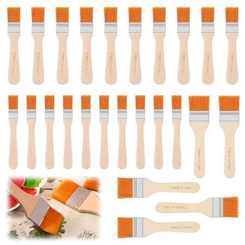 Lasurpinsel Flachpinsel, 25 Stück Pinsel Flachpinsel Set 12 22 30 mm Breite, Malerpinsel-Set, Pinsel mit Holzstiel, Glanzmispel, Holz AußEnfarbe, Pinselset Malerbedarf, Malerpinsel-Set Maler zum Malen