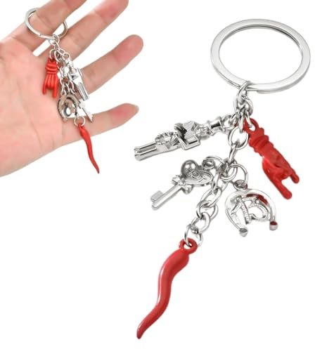 Porte-Clés Original, Porte-clé Cornes et Corne Rouge Porte-Bonheur, Porte-Clés, Accessoire de Voiture, Rouge Porte Bonheur