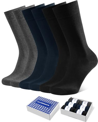 CLOSEMATE 6 Pares Calcetines Ejecutivos Hombre Altos Finos Transpirables Largos Sin Costuras de Trabajo Elásticos Traje Vestir Algodon 2Negro2Azul Marino2Gris Oscuro L