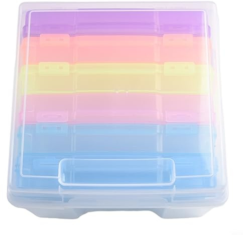 Diseño a presión, caja de almacenamiento de fotos de plástico con 6 fundas coloridas para fotos de 5 x 7 pulgadas (coloridas)