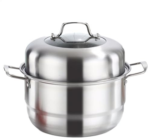 Stainless Steel Steamer 28cm | 2 Levels Stainless Steel Steamer Pot Set, Stacked Food Steamer Pan Stream Pot with Cooking Pot and Steam Insert and Lid, Heavy Duty Cooking Pot Kitchen Cookware