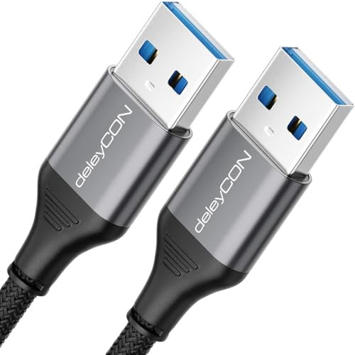 deleyCON 1,5m Câble USB 3.0 - Super Speed 5Gbit/s (A Mâle vers A Mâle) Connecteur en Aluminium + Câble en Nylon Câble de Données pour Ordinateur Portable, HDD, Imprimante, Modem, Disque Dur, etc.