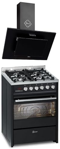 GURARI GCH E 610 BL+GCH S 211 60 BL N gas-stående spis 60 cm gasspis med elektrisk ugn 60 L, räckviddsblandare med köksfläkt 60 cm, 860 m³/h