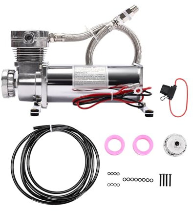 12V Tragbarer Luftkompressor, 200PSI, 50L/Min, Kompressoren, Mit Filter & 3/8 Zoll Schlauch, Ideal für Autoreifen, Motorradreifen & Pneumatische Werkzeuge, Robustes Eisen-Kupfer-Design, Inkl. Zubehör