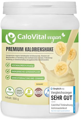 Alimento para beber con alto contenido calórico vegano batido de calorías para aumentar | Comida para astronautas con carbohidratos Proteína Vitaminas y Minerales Alta dosis | CaloVital (plátano)