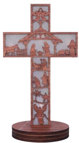 LfrXtra Handgefertigtes Holz Heiliges Kreuz Christi Ornamente Stehende Tischkreuz Für Kirche Christum