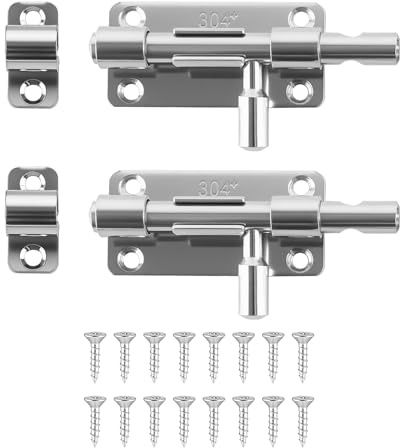 4 Zoll Edelstahl Türriegel, 2 Stück Rostfrei Abschließbar Schieberiegel Mehrwinkel Bolzenriegel für Fenster/Türen/Garten/Schuppen, mit Befestigungsschrauben (Silber)