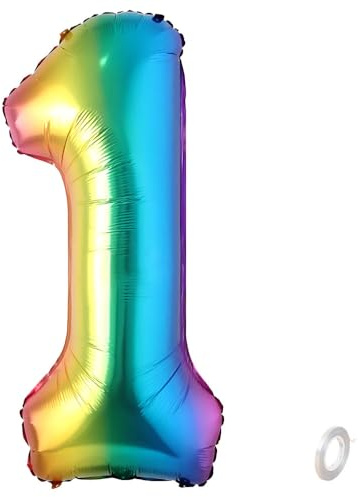 Balorise 40 Zoll Aluminium Luftballon Regenbogen Zahl 1, Helium Unterstützt, Ballon Nummer 0-9, 10-100 (101cm), große Folienballons Dekoration für Geburtstagsfeier, Hochzeit, Jubiläum