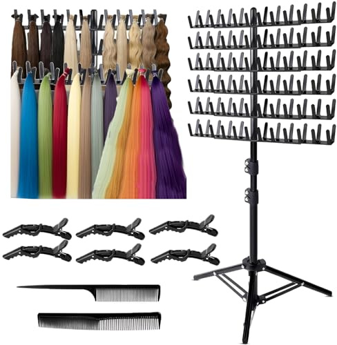Support pour extensions de cheveux avec 144 pinces à cheveux, hauteur réglable, support de rangement double face pour perruque, organiseur de tresses de cheveux avec outils pour salon, maison et