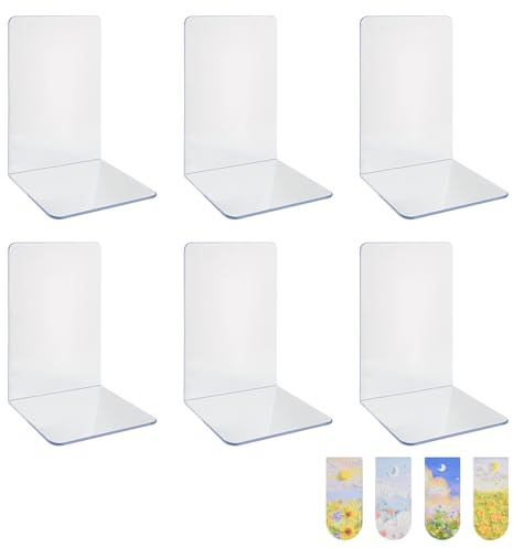 6PCS Klarer Buchstützen, Buchständer aus Acryl, Buchstütze für Büro Schule Bibliothek, Schlafzimmer Transparente Dekoration, 17.5×12×11.5cm